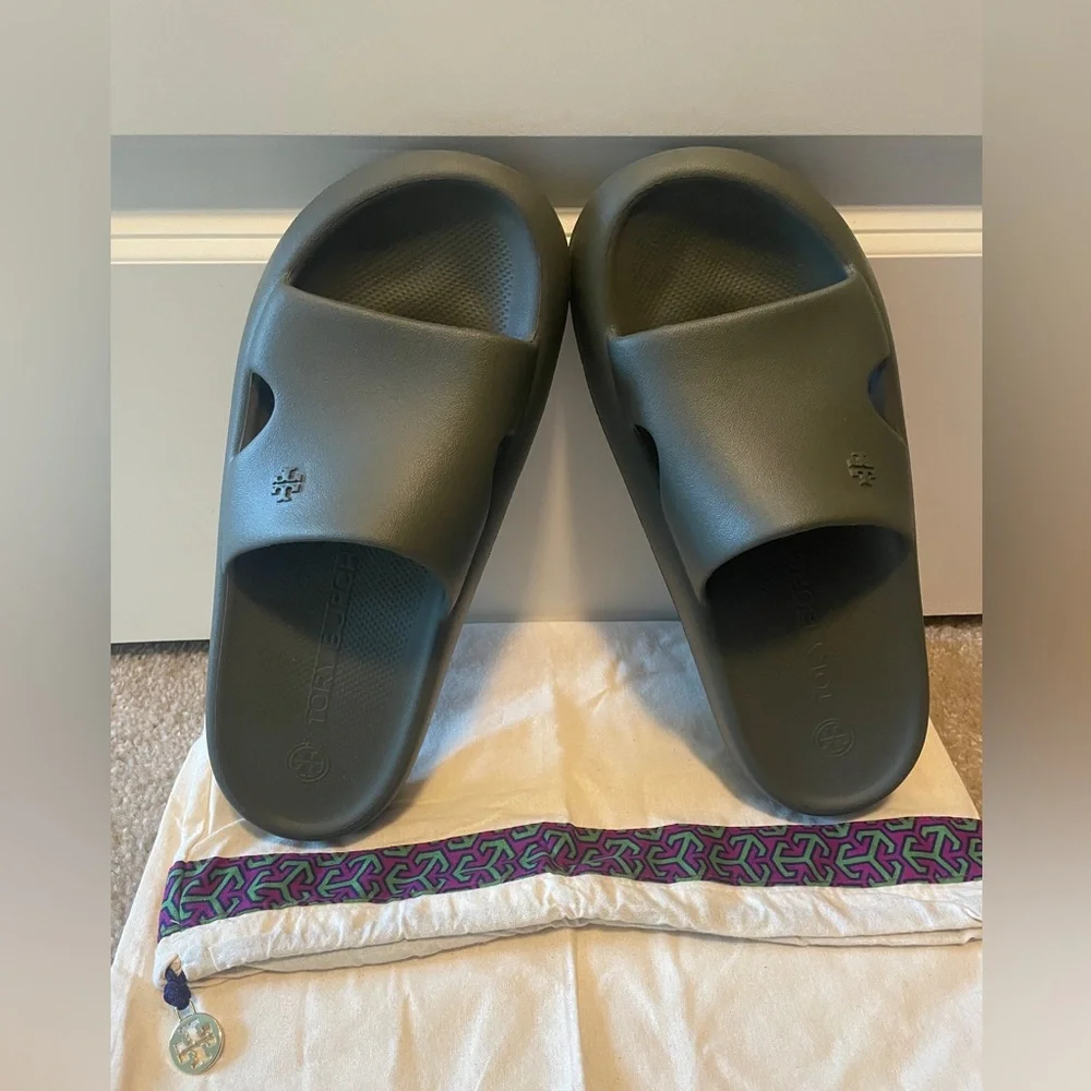 Tory Burch Olive Green Slide Sandals